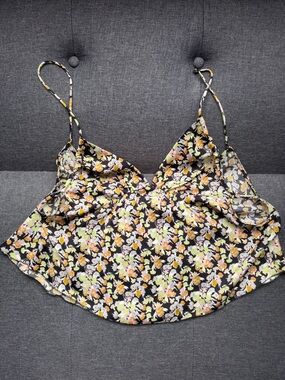 Free people Black Floral Spaghetti-Strap Cami with Pastel Blooms